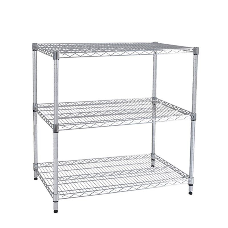 Light-duty Small Household 3 Tier Wire Shelves Chrome or Epoxy Square Wire Shelving Shelves