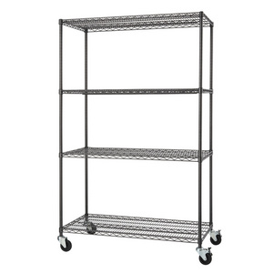 48 x 18 x 72 Inch Professional 4 Tier Black Epoxy Coated Shelves Heavy Duty Wire Metal Shelving with Wheels