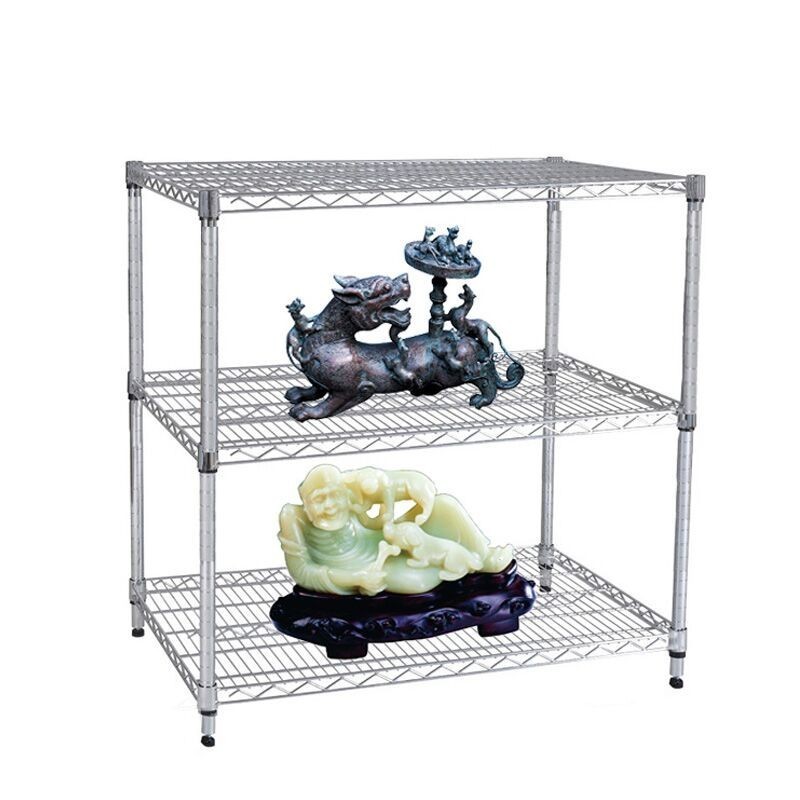 Light-duty Small Household 3 Tier Wire Shelves Chrome or Epoxy Square Wire Shelving Shelves