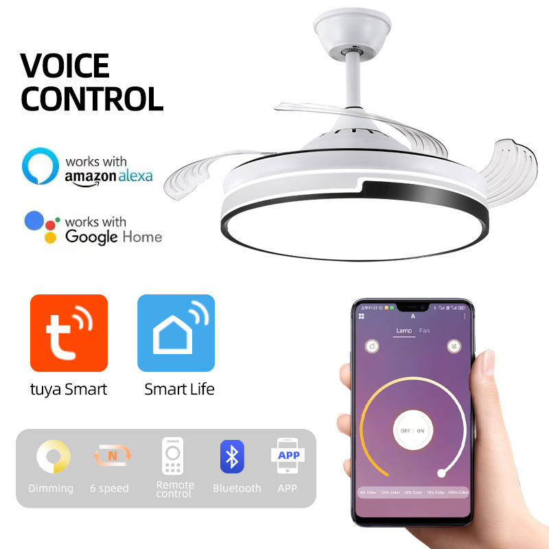 LED Ceiling Fan With Lights Living Room Remote Control 3 Color Change Chandelier