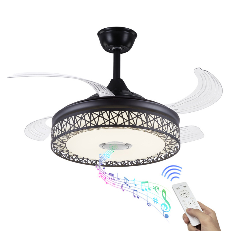 Industrial Ceiling Fan With Speaker Living Room Decorative Modern Fancy Ceiling Fan With Light Bluetooth Speaker