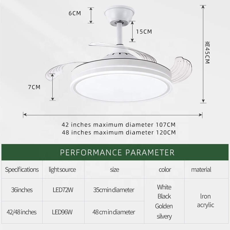 Modern Remote Control Retractable Fan Lamp Living Room Bedroom Decorative Ceiling Fan With Light