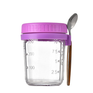 wholesale  hanging mason jar  empty round 400ml breakfast cup macaroon oatmeal milk cup light salad jar silicone spoon