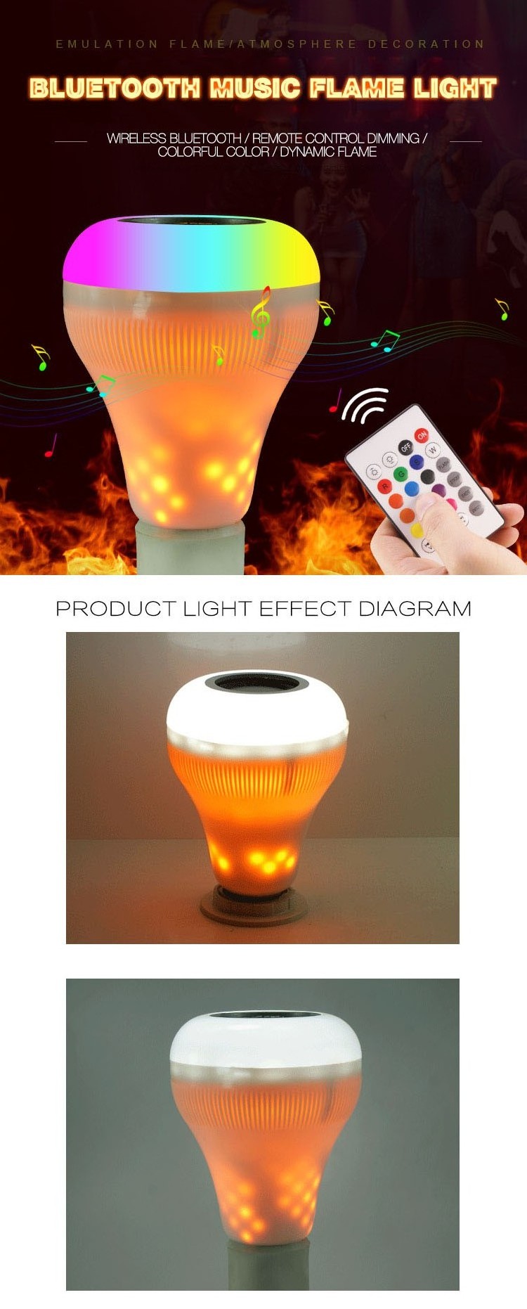 E27 18 watt Smart RGB Wireless Speaker music Bulb changing color light bulb with remote control