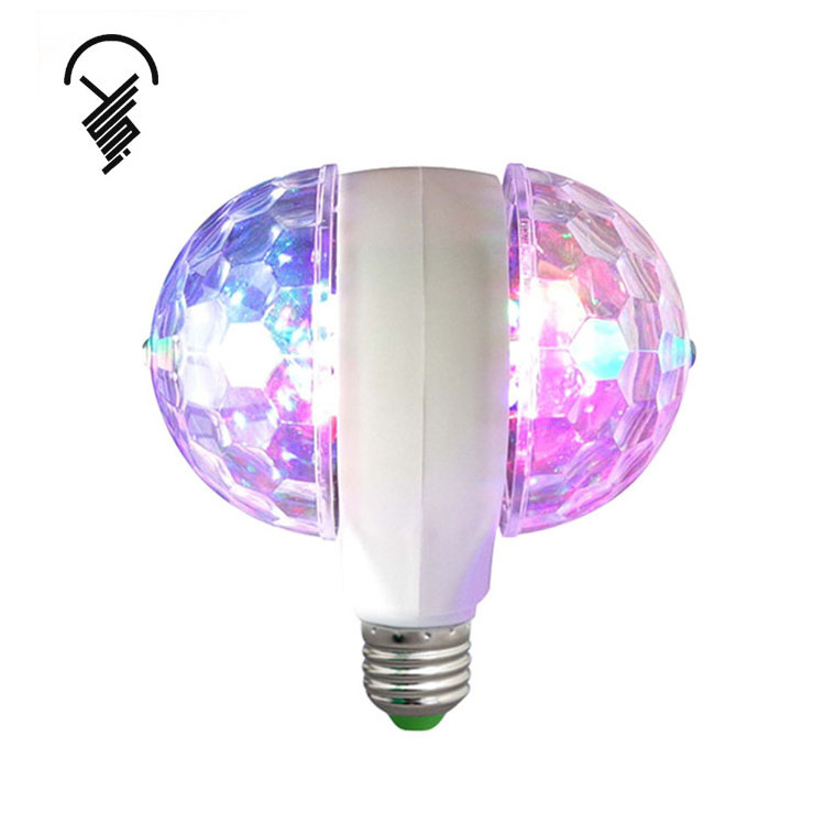 High quality E27 led Full Color Rotating Lamp double head small magic disco Led Rgb Bulb