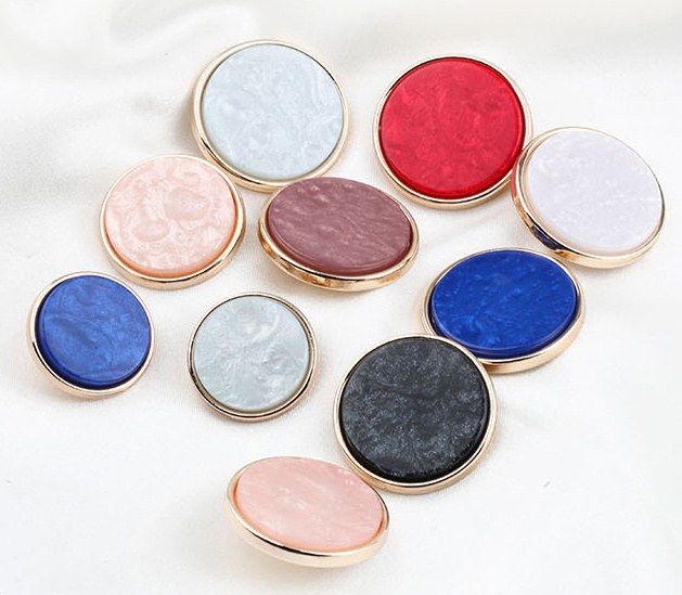 Round Golden Edge Colorful Metal Button Zinc Alloy Resin Shank Button For Coat