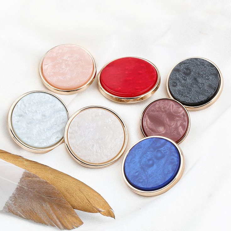 Round Golden Edge Colorful Metal Button Zinc Alloy Resin Shank Button For Coat