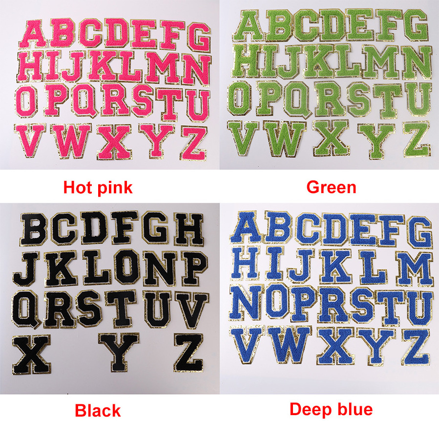 In Stock Multi Color 8cm DIY Iron On Letters Patches Glitter Alphabet Chenille Letter Patch For Clothing