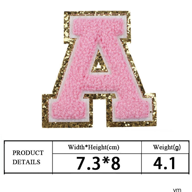 In Stock Multi Color 8cm DIY Iron On Letters Patches Glitter Alphabet Chenille Letter Patch For Clothing