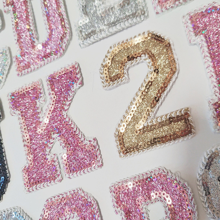 6.5cm Pink Black Silvery Golden Glitter Sequin Letters Patch Alphabet Embroidery Letter Patches For Clothing