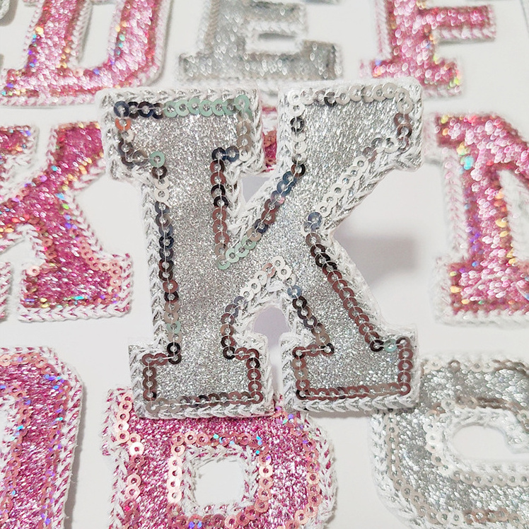 6.5cm Pink Black Silvery Golden Glitter Sequin Letters Patch Alphabet Embroidery Letter Patches For Clothing