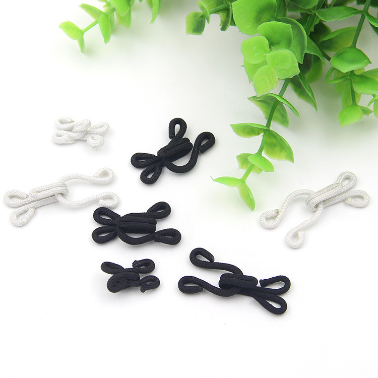 Black Dress Hook And Eyes Fastener Nylon White Fur 38mm Fabric Covered Hook And Eye