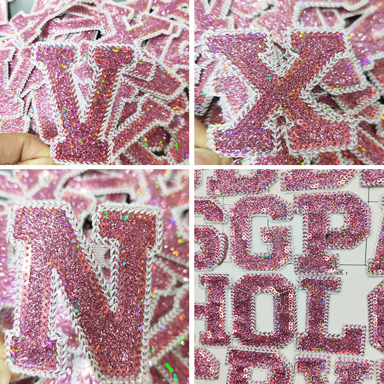 6.5cm Pink Black Silvery Golden Glitter Sequin Letters Patch Alphabet Embroidery Letter Patches For Clothing