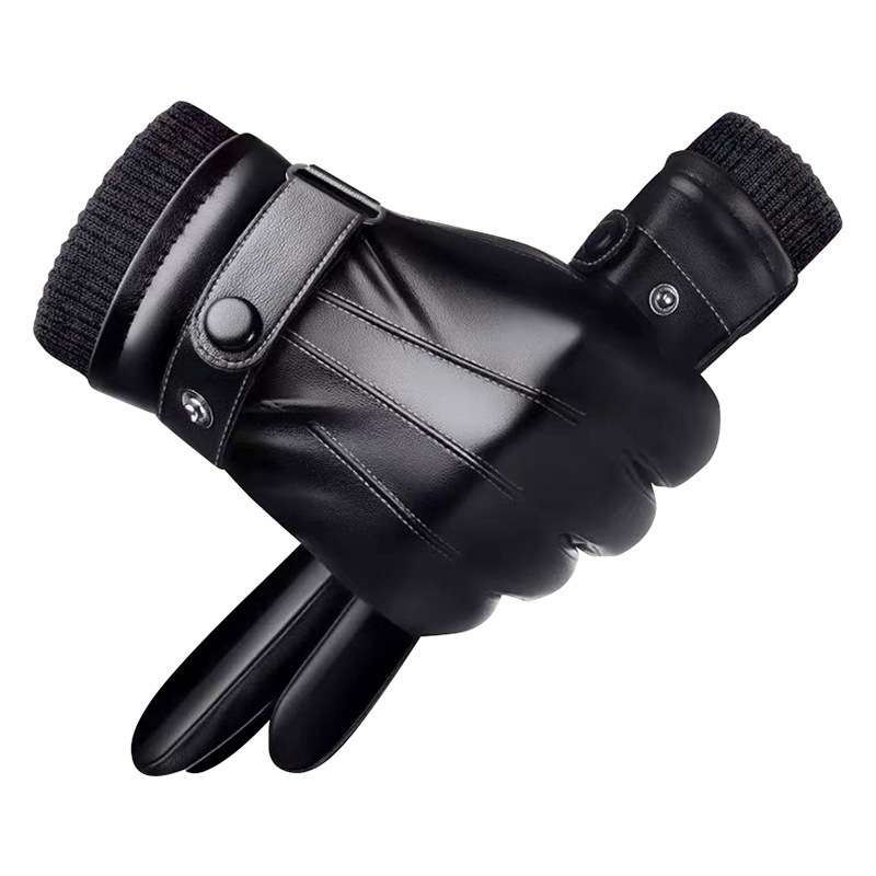 Fashion Winter Touch Screen Leather Gloves Men Cycling Outdoor Winter Leather Gloves