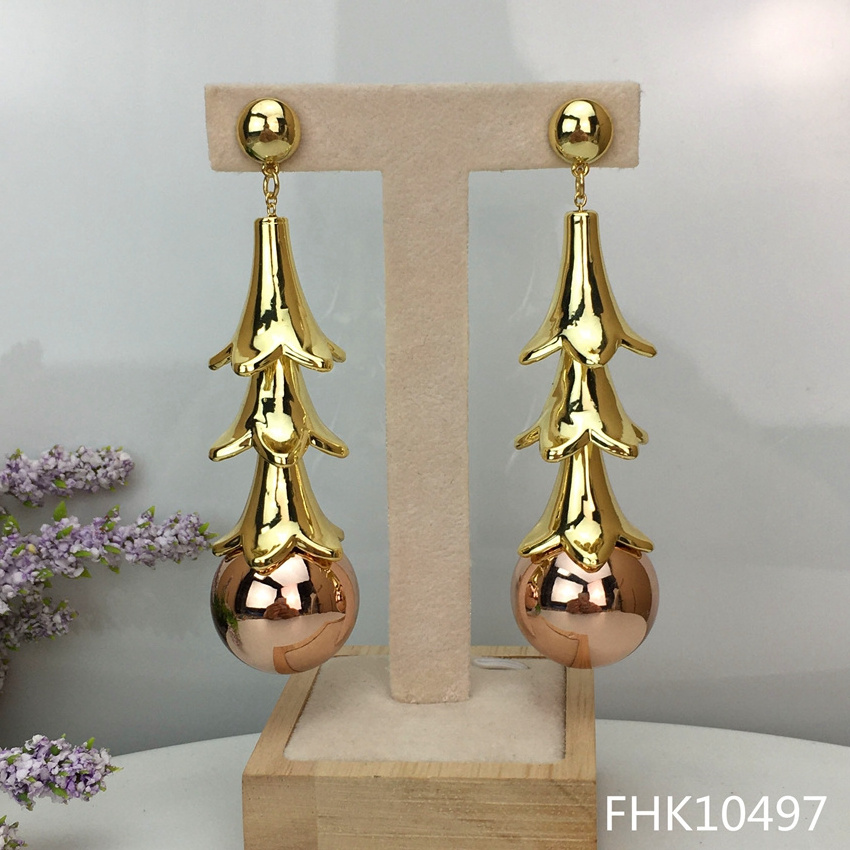 Yuminglai 24k Dubai Gold Jewelry Long Earrings Big Earing for Women FHK10497