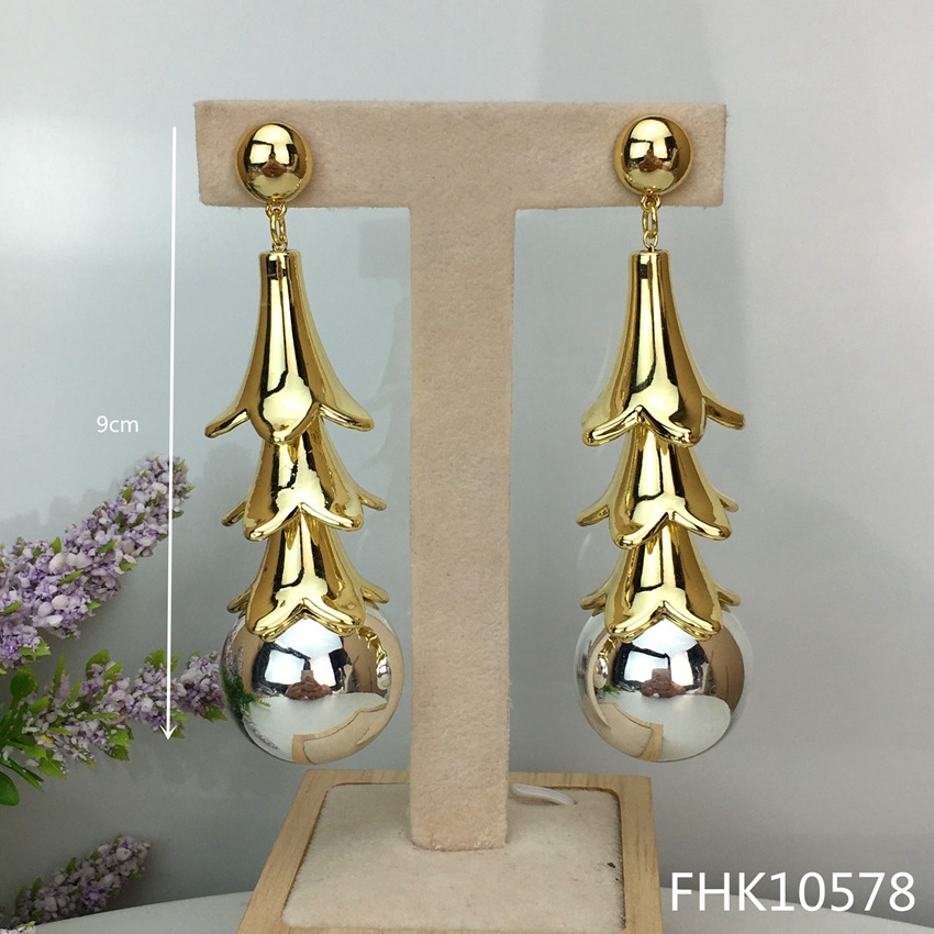 Yuminglai 24k Dubai Gold Jewelry Long Earrings Big Earing for Women FHK10497