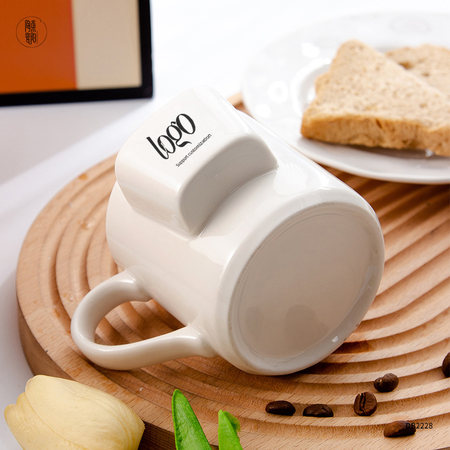 Nordic breakfast porcelain biscuit holder coffee cup custom logo ceramic cookie pocket mug