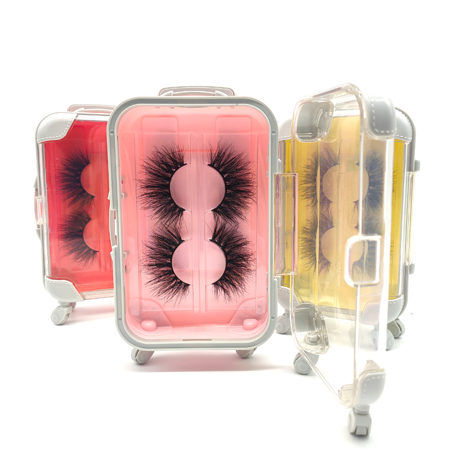 Wholesale Custom Logo Cute Mini Eyelashes Suitcase 3D Mink Eyelashes Makeup Tools Shampoo Suitcase Box