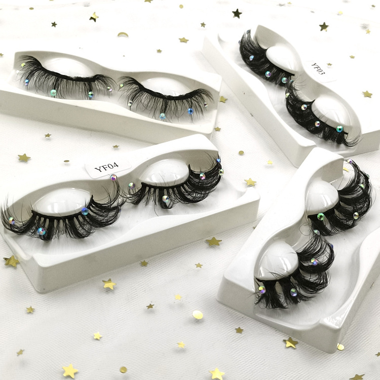 Diamond Eyelashes with Glitter Crystal Sequins Decal Lashes with Sequins Gem Rhinestone Party False Lashes