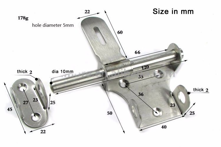 Slide bolt action wood gate slide bolt action stainless steel hotel door lock with single bolt latch