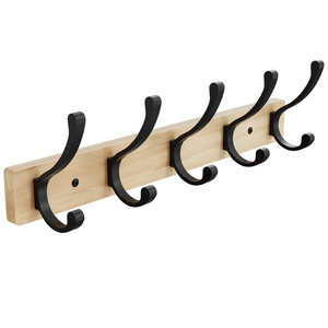 Furniture Modern Bathroom Black Wood Hanger for Cloths Solid Metal Wooden Wall Hooks