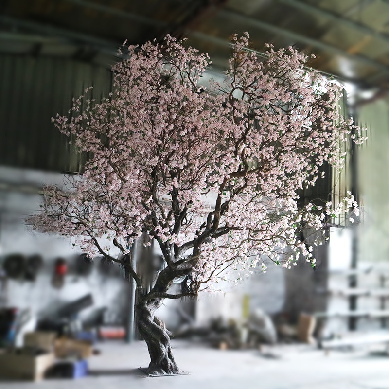 5m high hand made fiberglass materials big artificial light pink cherry blossom trees for mall decoration