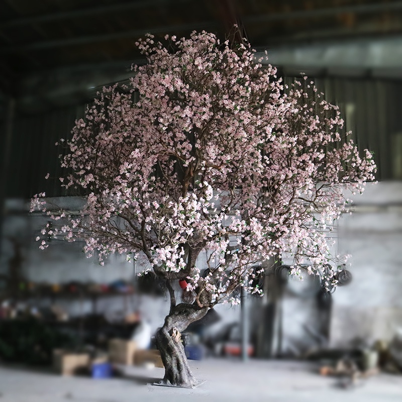 5m high hand made fiberglass materials big artificial light pink cherry blossom trees for mall decoration