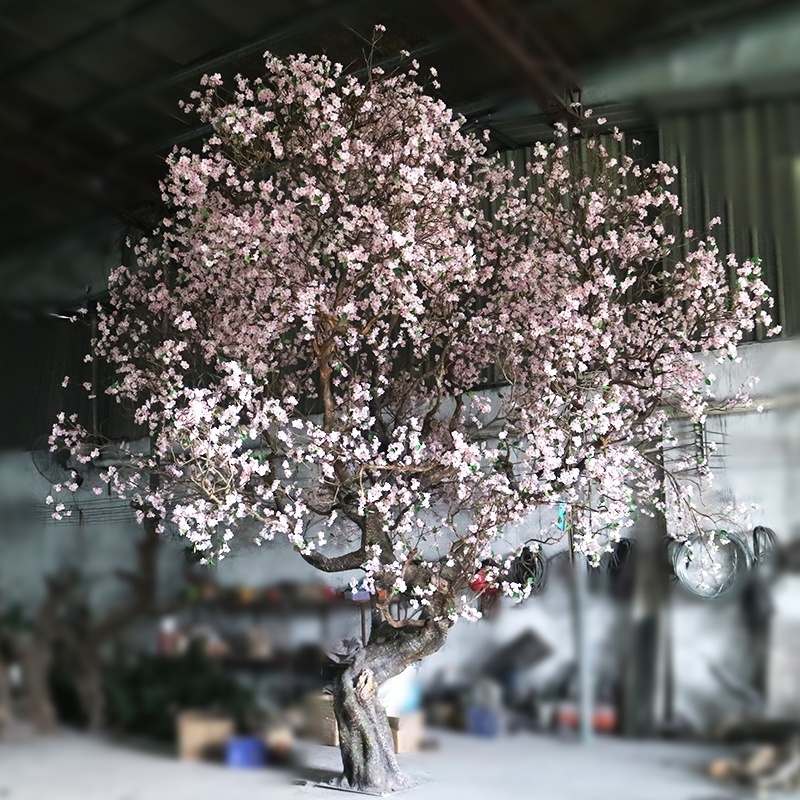 5m high hand made fiberglass materials big artificial light pink cherry blossom trees for mall decoration