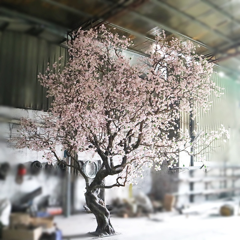 5m high hand made fiberglass materials big artificial light pink cherry blossom trees for mall decoration