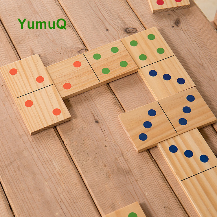 YumuQ Red Wood Domino Racks Dice Game Set Double 6 Tournament Size Play With Your Friends Table Factory