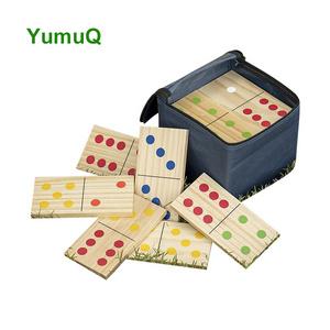 YumuQ Red Wood Domino Racks Dice Game Set Double 6 Tournament Size Play With Your Friends Table Factory