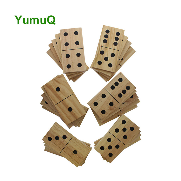 YumuQ Extra-Large Custom Jumbo Giant Pine Wood Lawn 28Pcs Wooden Dominoes Game Set For Kids And Adults In Wooden Box