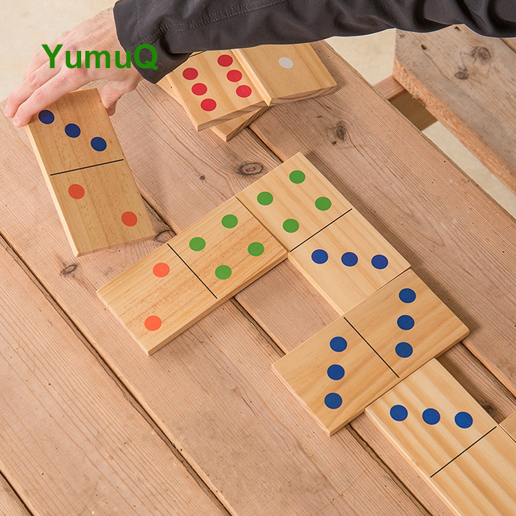 YumuQ Red Wood Domino Racks Dice Game Set Double 6 Tournament Size Play With Your Friends Table Factory