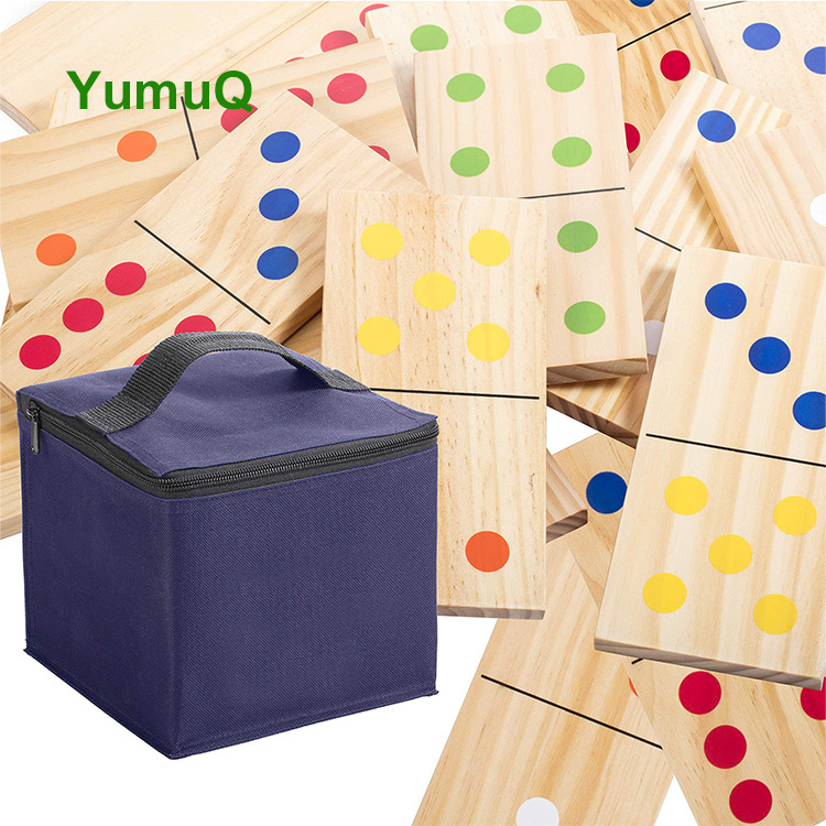 YumuQ Red Wood Domino Racks Dice Game Set Double 6 Tournament Size Play With Your Friends Table Factory