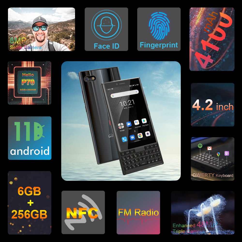 New Arrival Unihertz TITAN SLIM Smartphone 6GB+256GB NFC Keyboard 4.2inch Qwerty Keyboard Cellphone 4100mAh Outdoor Mobile Phone