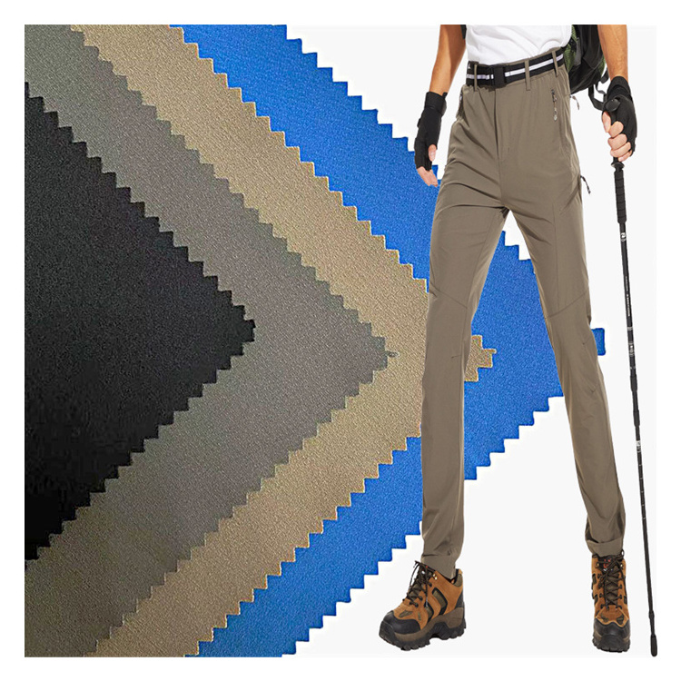 170g Woven 4 way stretch polyester plain spandex cargo pants fabric for outdoor