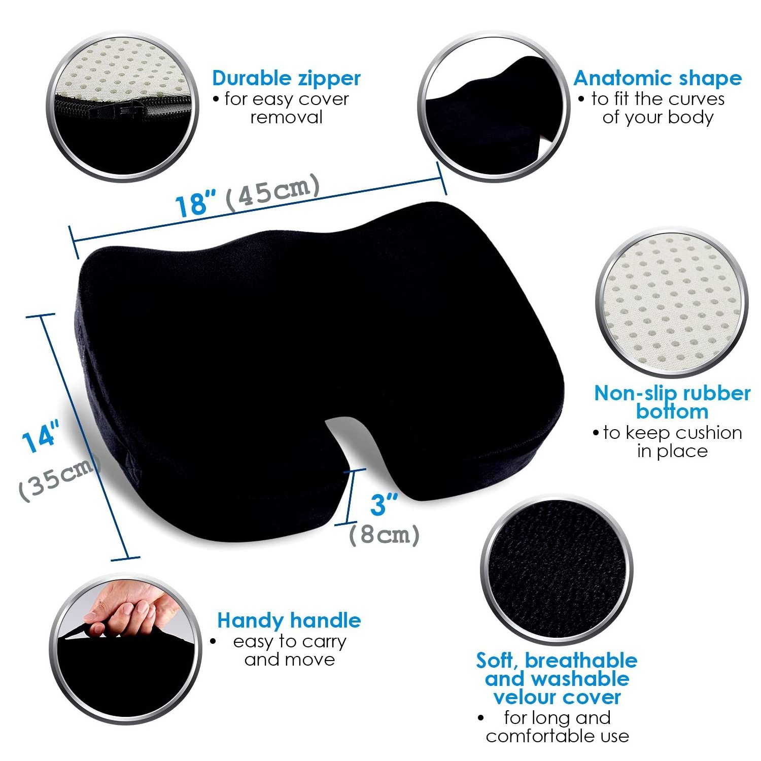 YUNAO Design Lumbar Support Pillow Office Chair Car Truck Tailbone Lower Back Pain Relief Memory Foam Seat Back Cushion