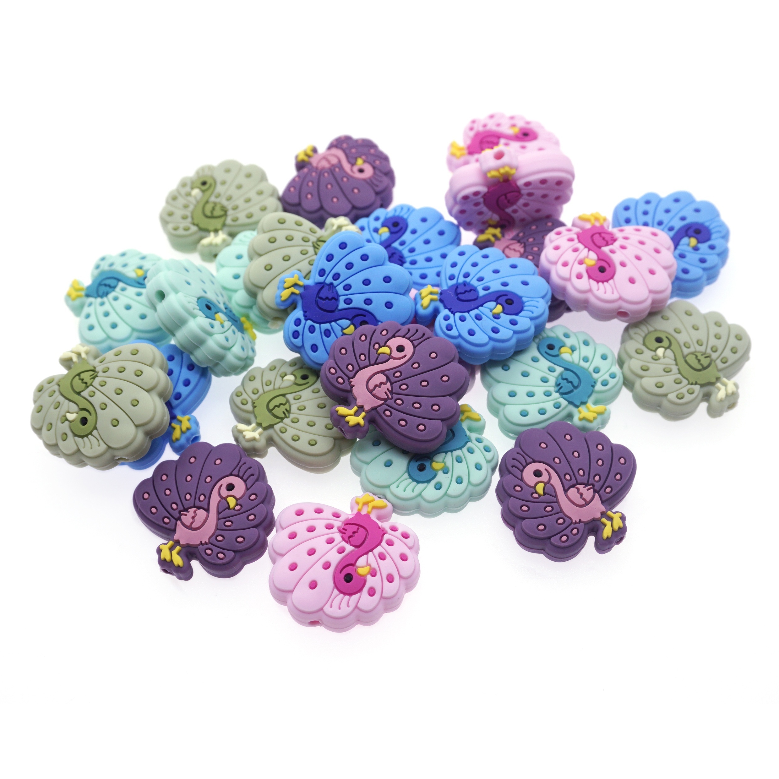 2023 New Design Baby Teething Beads Character Flower Pot Animal Peacock Silicone Focal Beads Dolphin Focal Beads For Pens Making