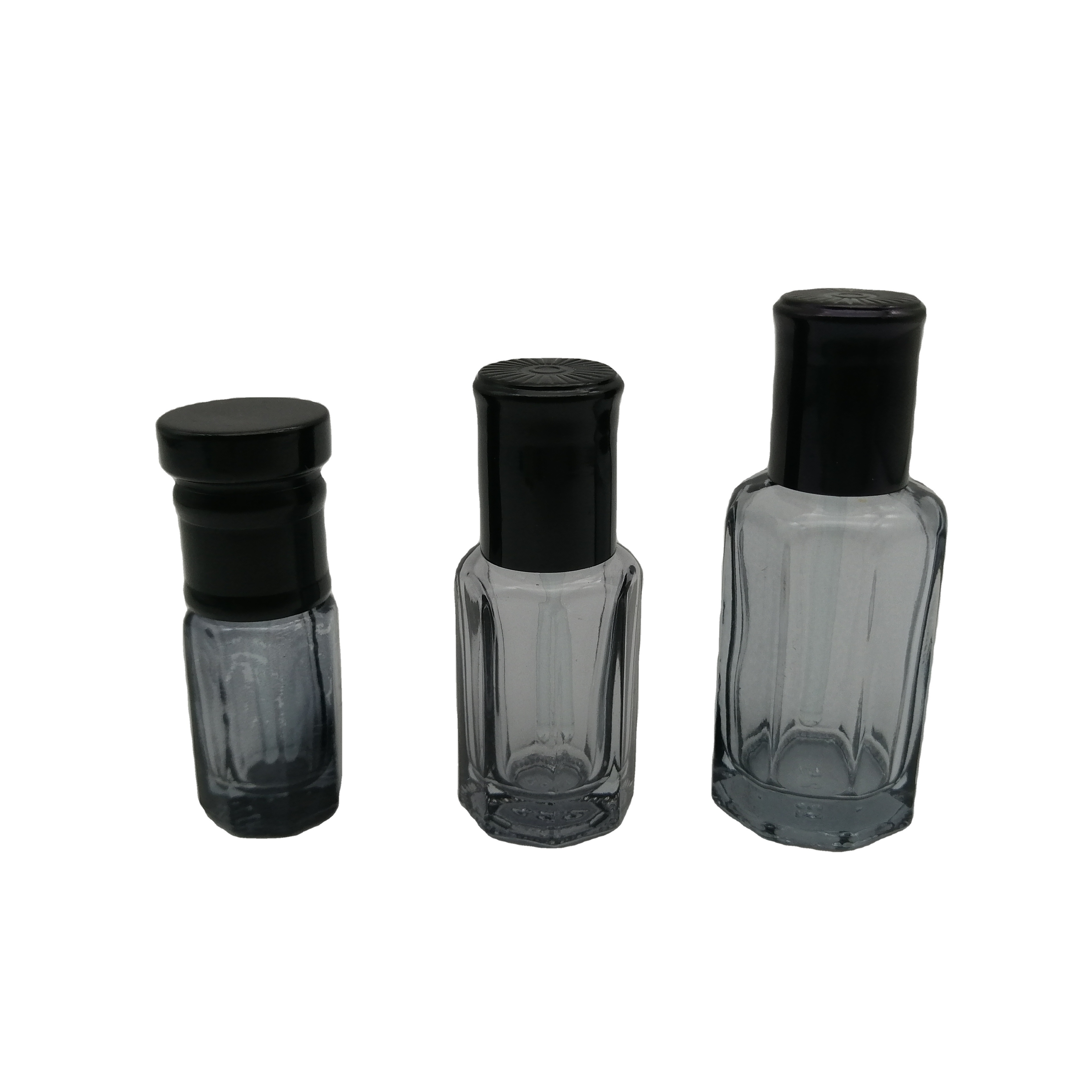 perfume bottle 3ml 6ml 12ml Transparent black spraying perfume oil attar bottles with plastic screw cap