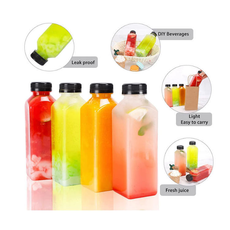 8 12 16 Oz 350 ML Disposable Drink Bpa Free Clear Juice Plastic Empty Pet Square Juicer Containers Beverage Bottle For Tea