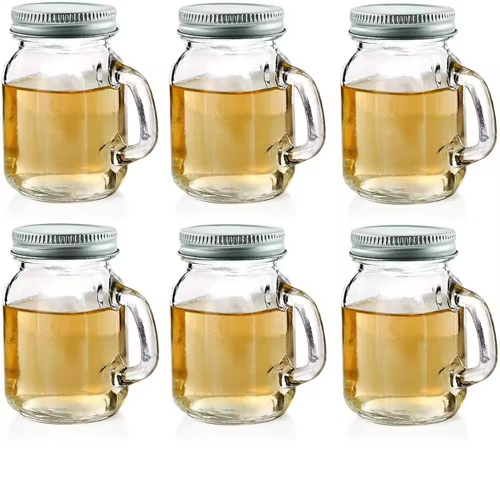 Cold Drinking Handle Jars Gifts Transparent Beverage Juice Bottle With Lid Water Cup Mug Glass Storage Mason Jar