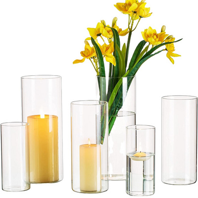 Glass Cylinder Vases Tall Clear Vase for Centerpieces Holders Pillar Floating Candles, Hurricane Wedding Home Decor