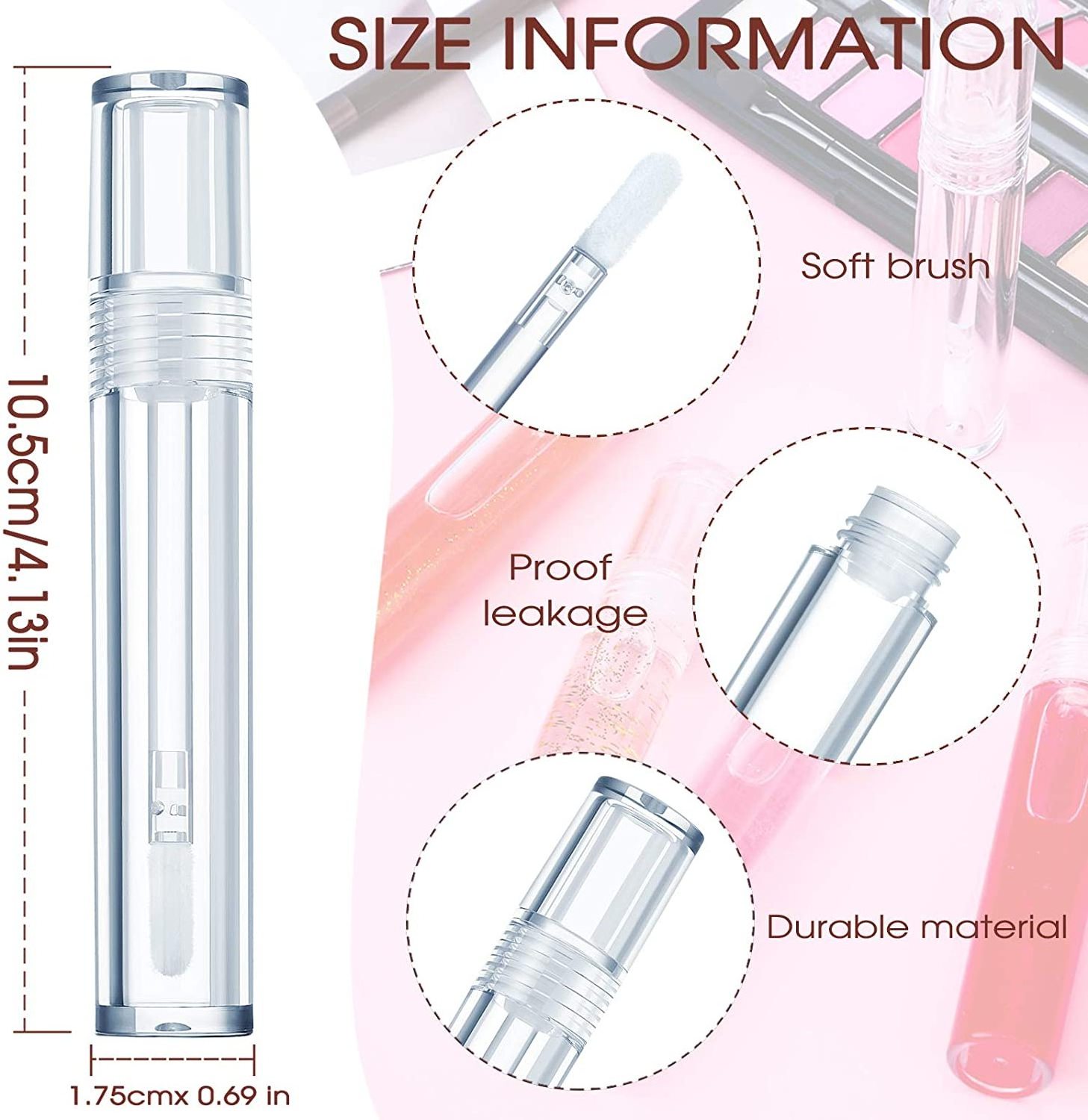 Empty Lip Gloss Tubes,5 ml Transparent Lip Gloss Containers Clear Refillable Lipstick Container Lip Balm Bottles Eyelash Growth