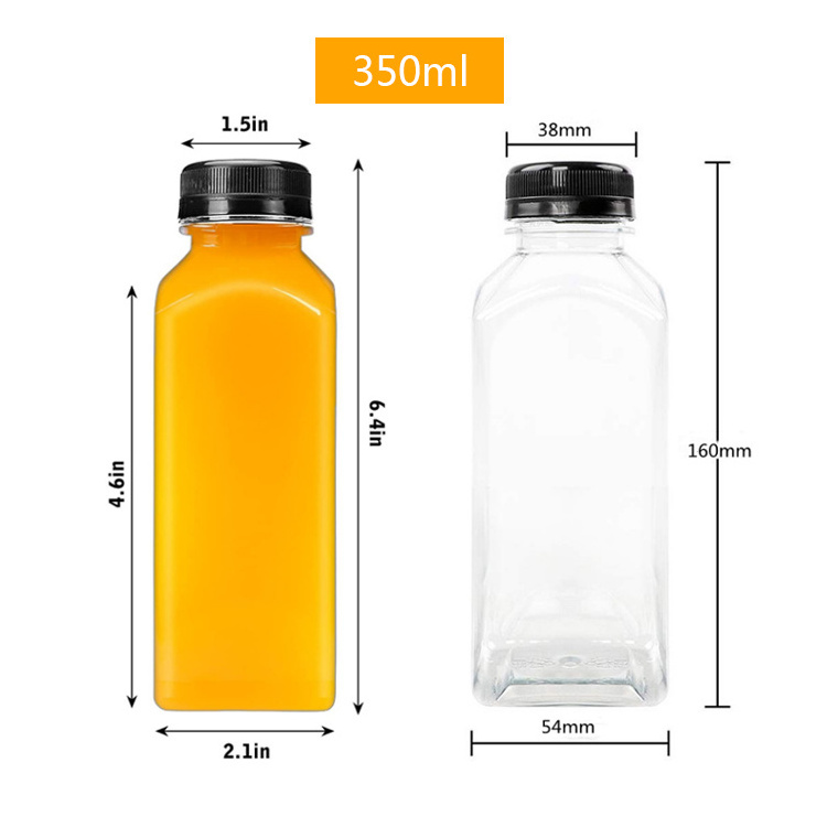 8 12 16 Oz 350 ML Disposable Drink Bpa Free Clear Juice Plastic Empty Pet Square Juicer Containers Beverage Bottle For Tea