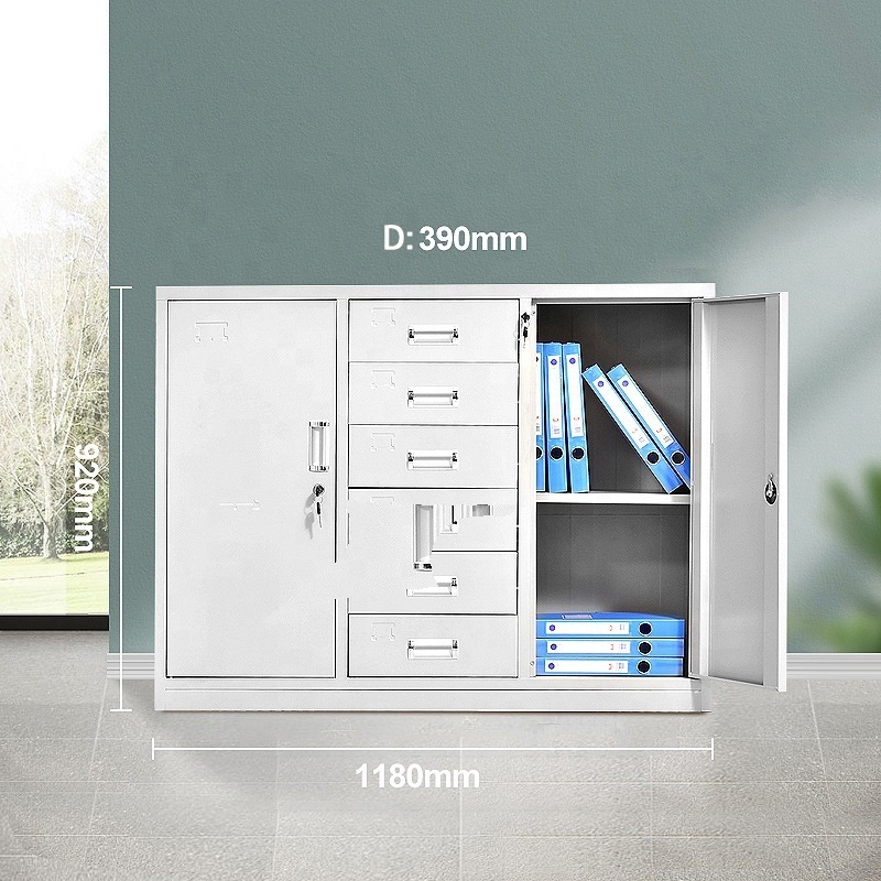 Office Furniture Supplier Metal Locks 2 Door Cupboard Steel Storage File Cabinet With 6 Drawers