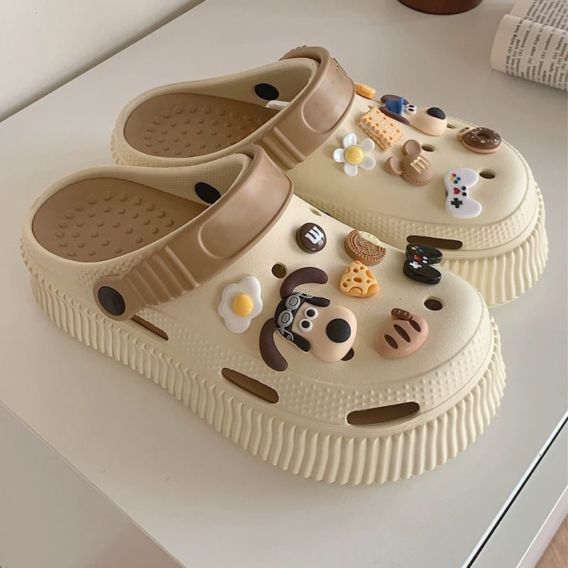 Platform summer outside wear  non-slip bathroom  sandals cute animal charms clogs