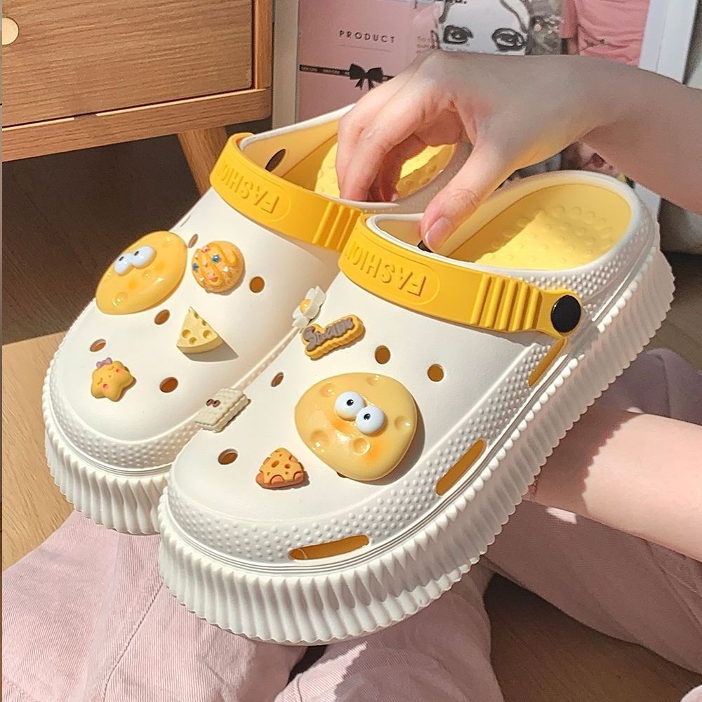 Platform summer outside wear  non-slip bathroom  sandals cute animal charms clogs