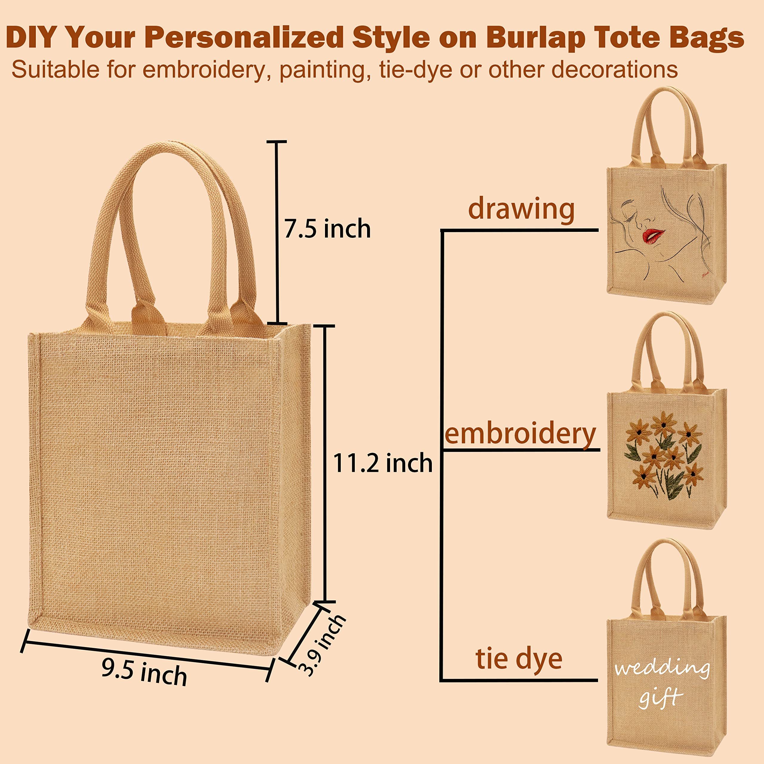 Custom Size Burlap Tote Bags Jute Beach Bag Wedding DIY Hemp Jute Shopping Bag