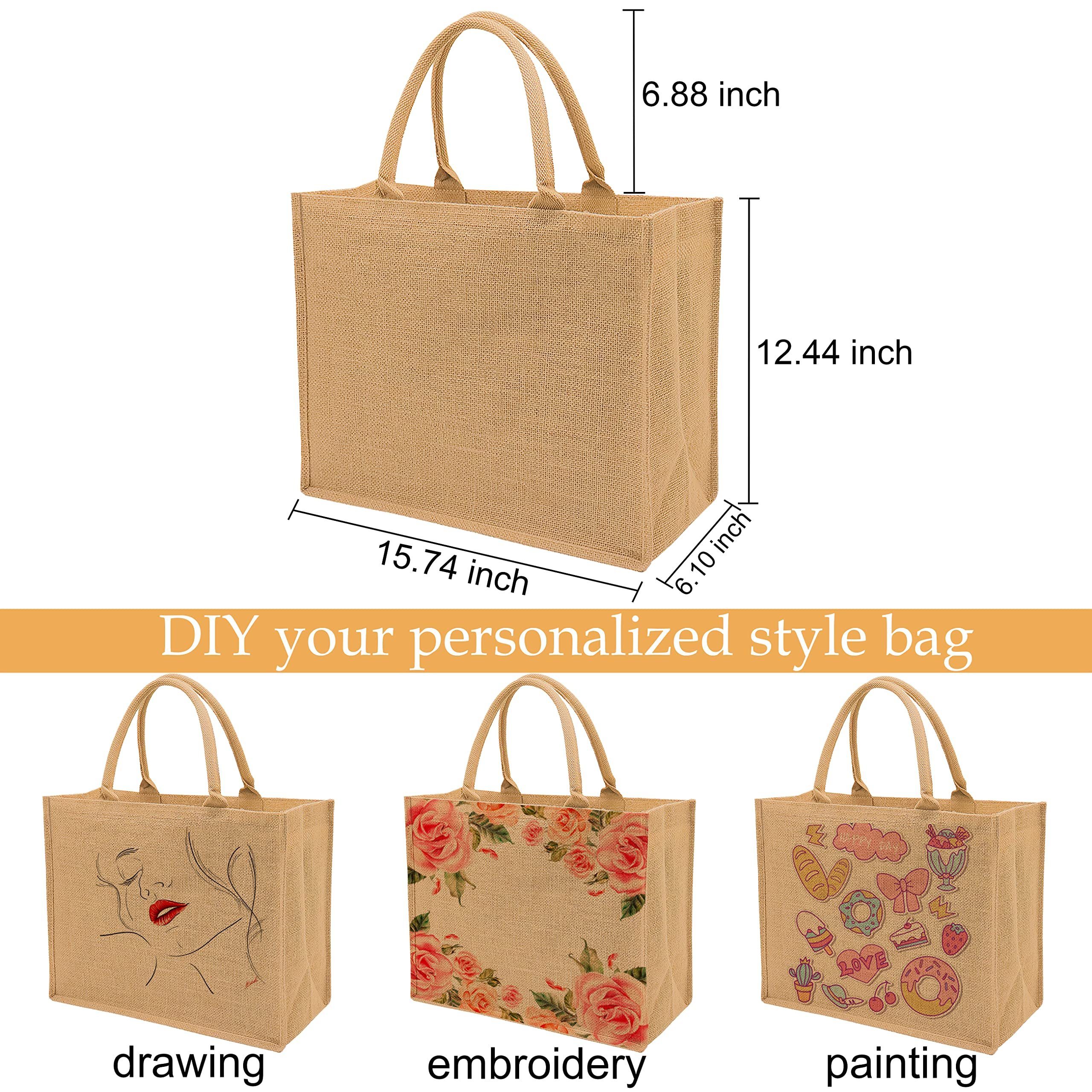 Custom Size Burlap Tote Bags Jute Beach Bag Wedding DIY Hemp Jute Shopping Bag