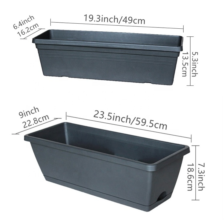 Windowsill Patio Porch Flower Pot Rectangular Pots Plastic Window Wall Railing Drainage Rectangle Balcony Planter Boxes